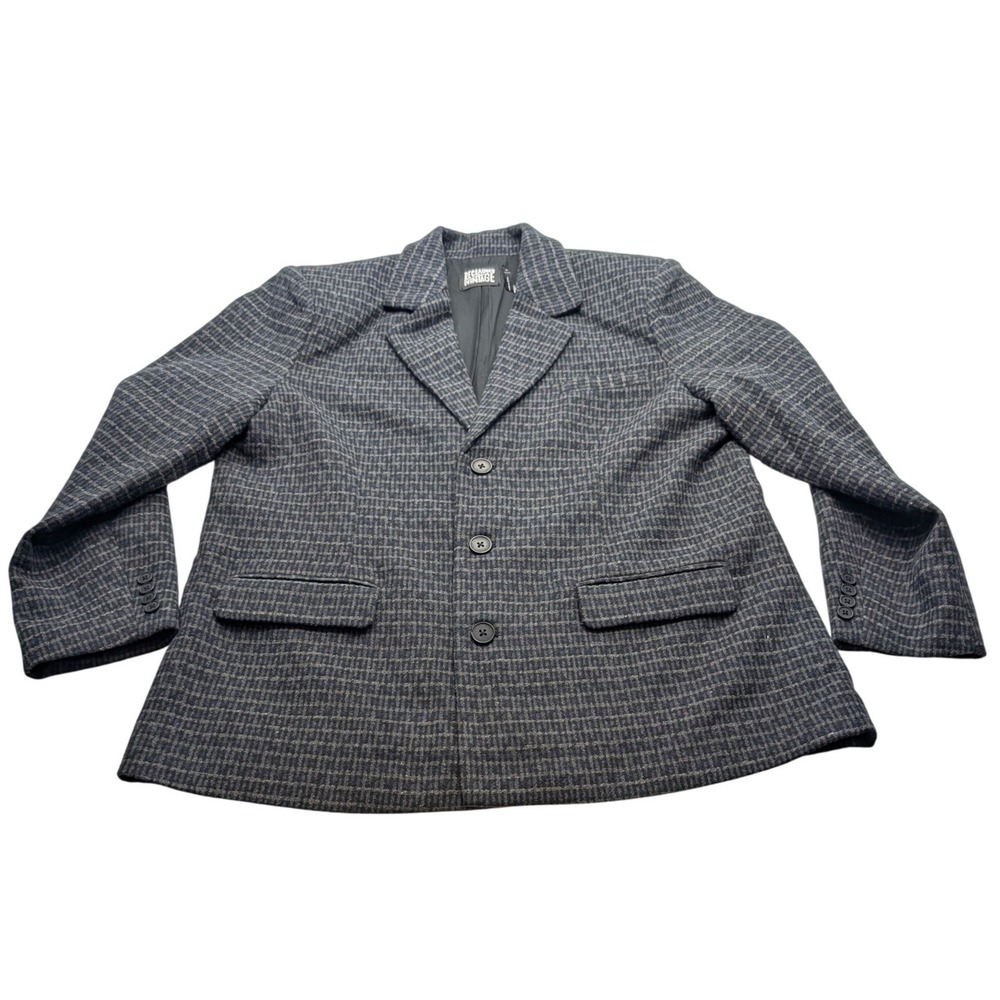 Reclaimed Vintage Blazer Shoulder‎ Pads Mens Large Grey Blue Plaid 3-Button